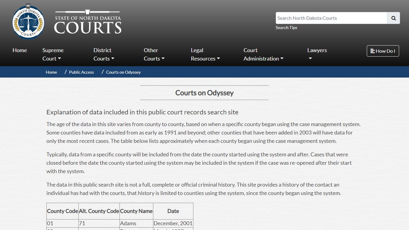 North Dakota Court System - Courts on Odyssey